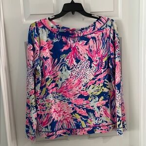 Lilly Pulitzer Blue and Pink Graphic Long Sleeve Blouse